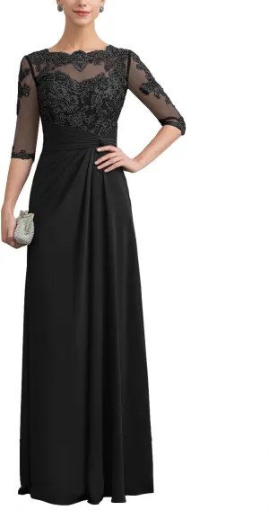 Mother of The Bride Dresses Long Chiffon Lace Wedding Guest Dresses for Women Ruched Formal Evening Gowns