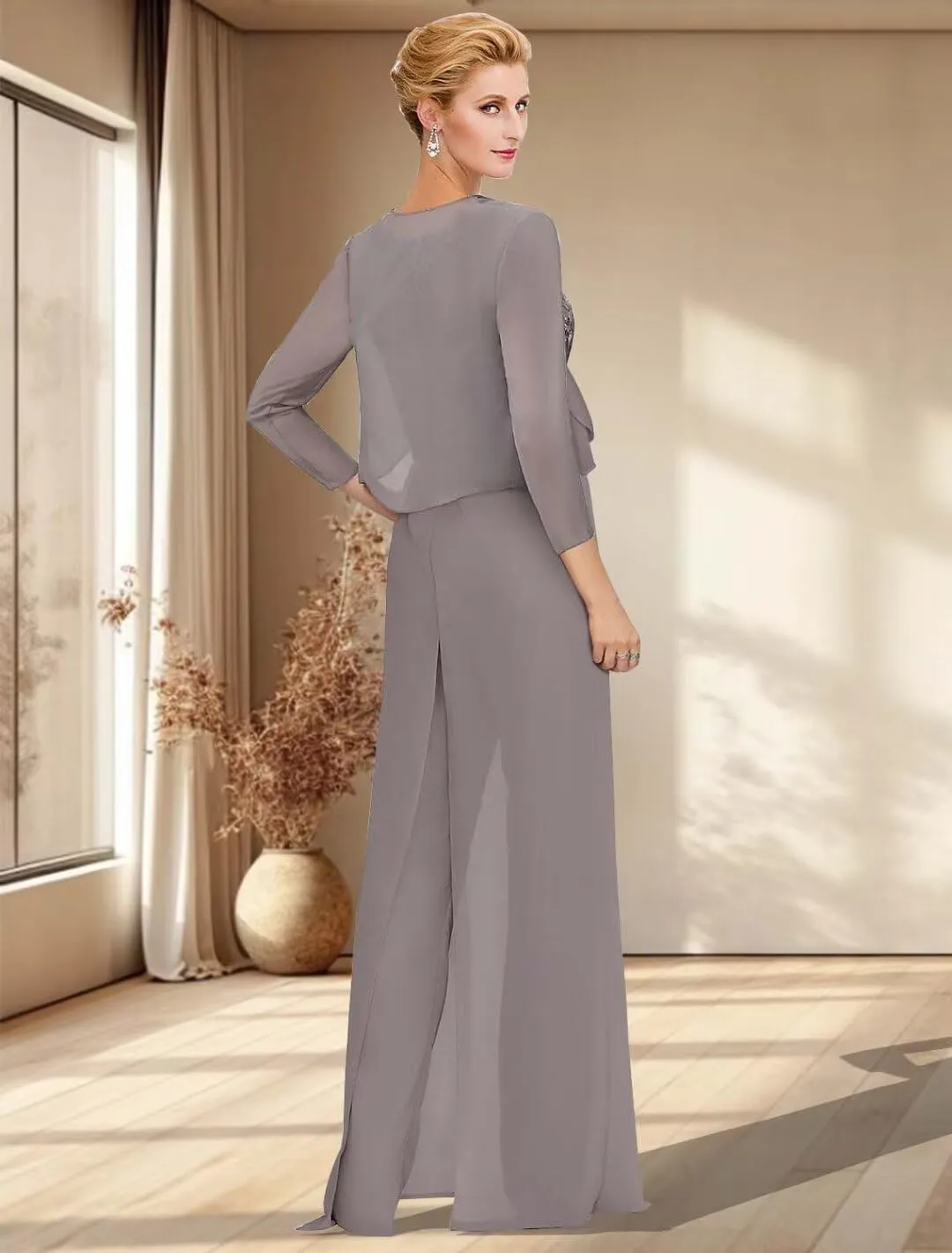 Mother of The Bride Jumpsuit for Wedding 2Pcs Lace Applique Pant Suits Wedding Guest Dresses for Women