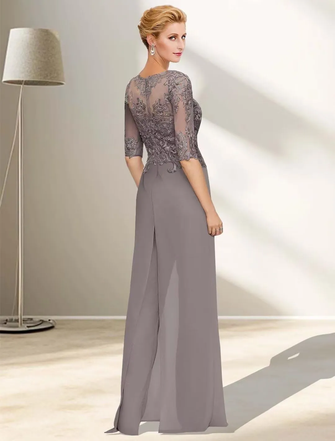 Mother of The Bride Jumpsuit for Wedding 2Pcs Lace Applique Pant Suits Wedding Guest Dresses for Women