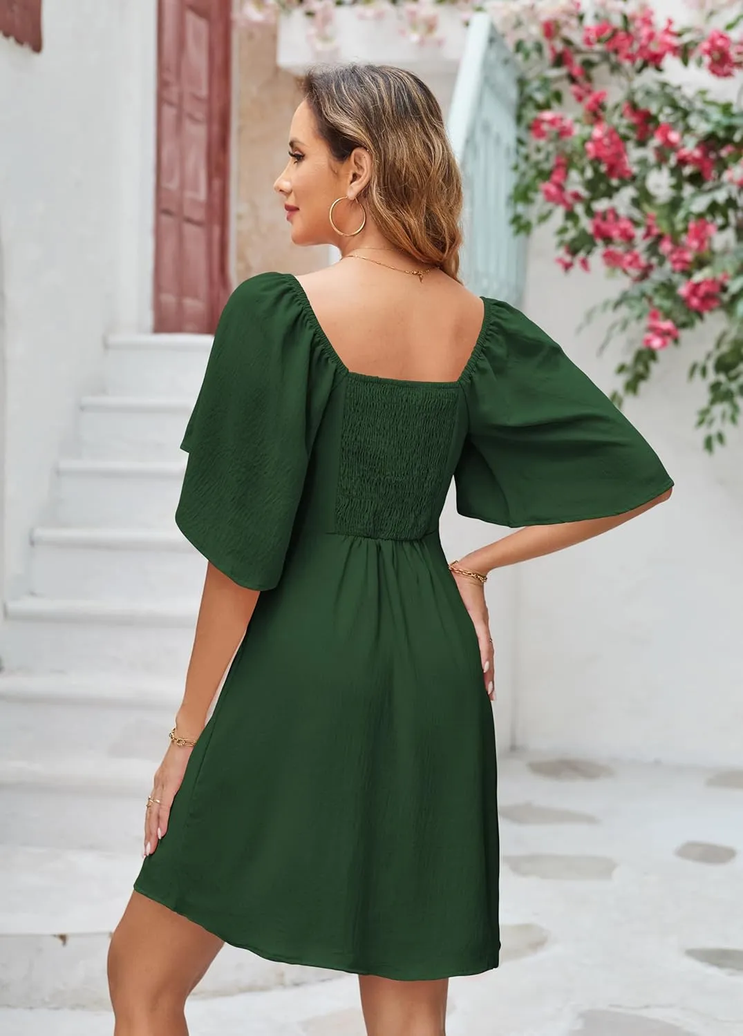 Naggoo Womens Dresses Tie Knot Deep V Neck Summer Dress Flowy Mini Dress Short Sleeve Elegant A-Line Cocktail Dresses