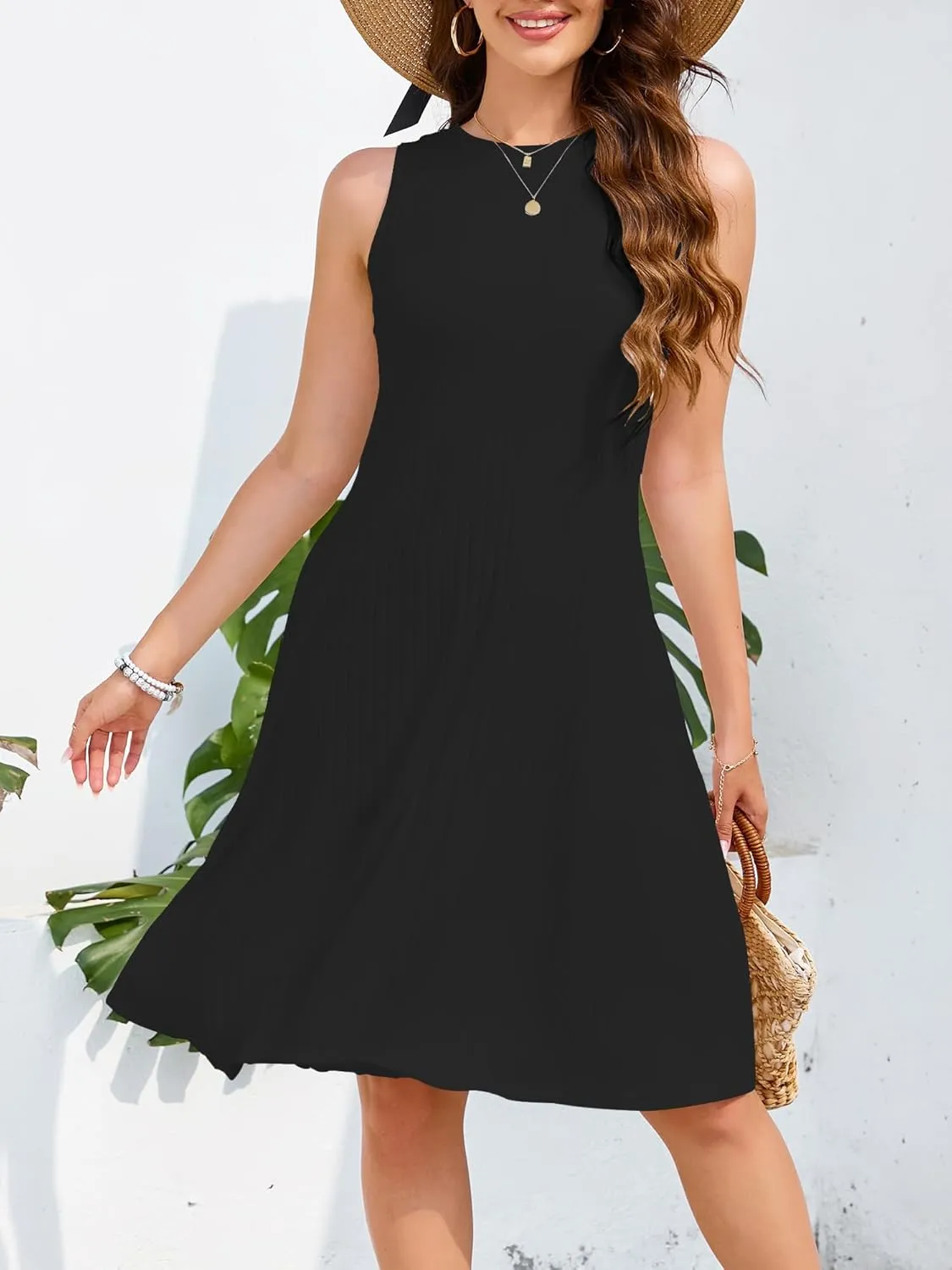nclook Womens Summer Casual Dresses Sweet Cute Crew Neck Midi Dress