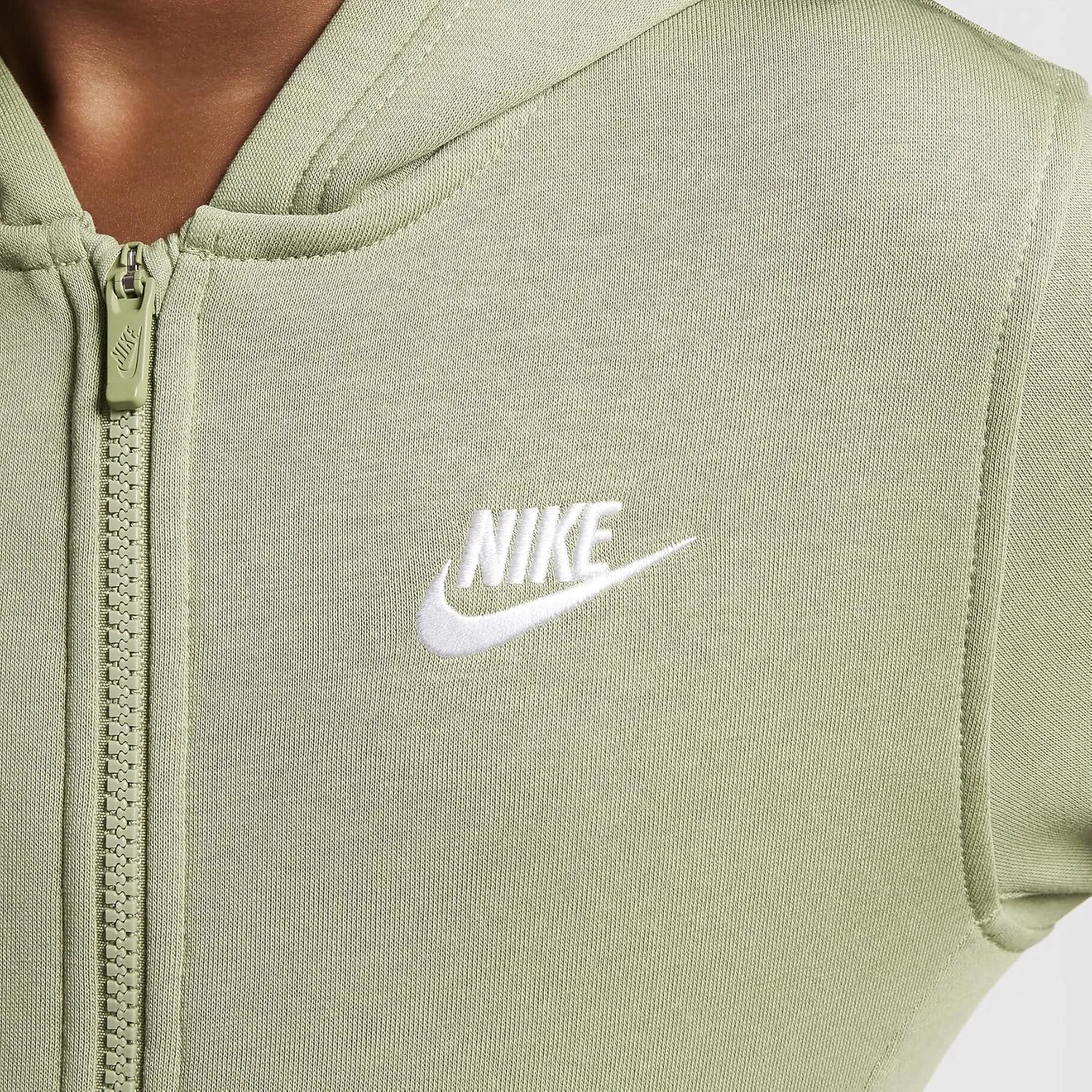 Nike Sportswear Club Fleece Big Kids' Full-Zip Hoodie (FD3004-386, Oil Green/White)