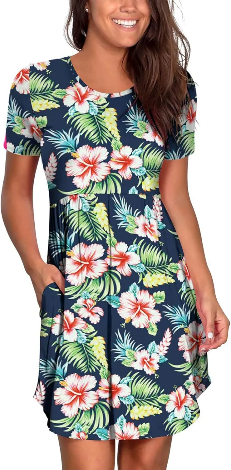 Nova In Sky Women's 2025 Casual Dresses Short Sleeve Summer Dress Loose Fit Sundress with Pockets
