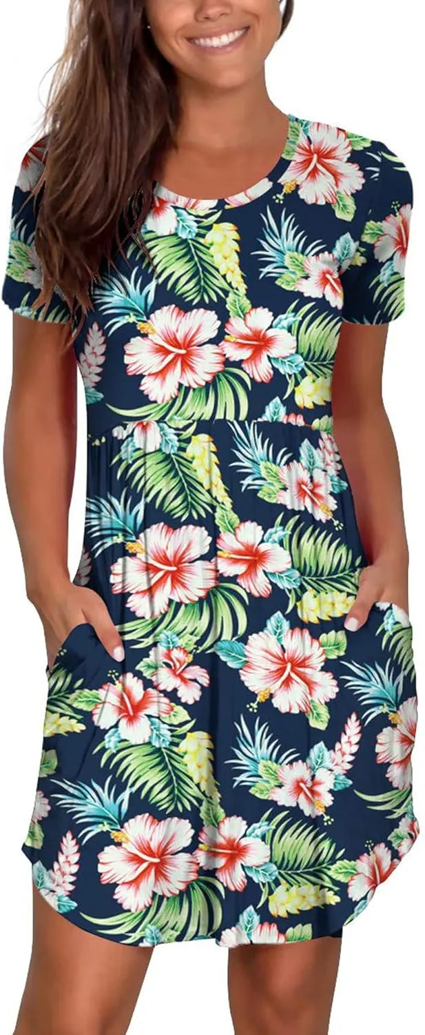 Nova In Sky Women's 2025 Casual Dresses Short Sleeve Summer Dress Loose Fit Sundress with Pockets