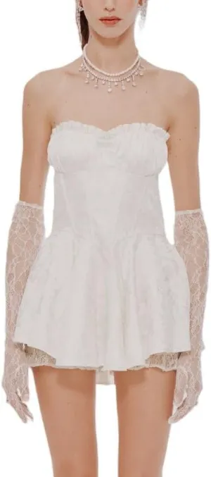 NUFIWI Sexy Strapless A Line Tube Mini Dress Sleeveless Ruffle Ruched Short Dress Off Shoulder Patchwork Beach Sundress