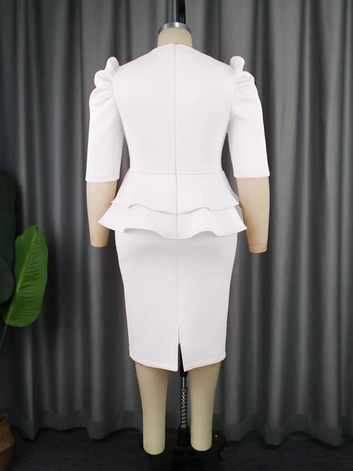 ONTINVA Women V-Neck Plus Size Peplum Dress Church Wear to Work Bodycon Short Sleeve Midi Dresses