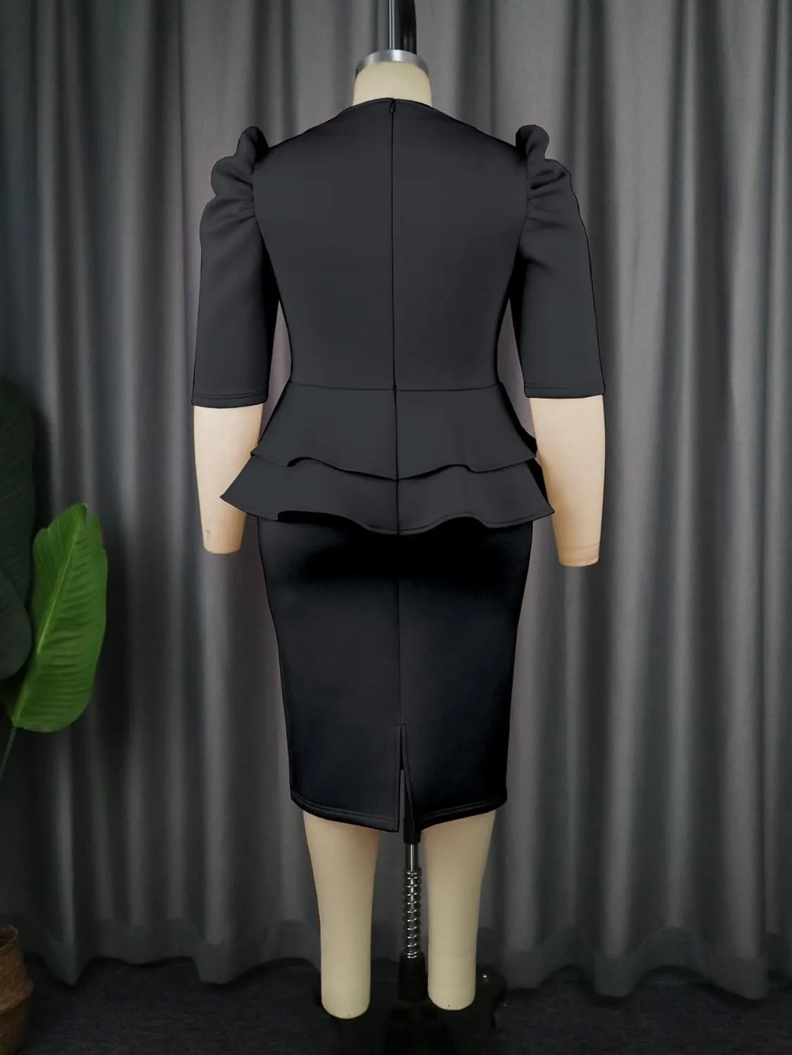 ONTINVA Women V-Neck Plus Size Peplum Dress Church Wear to Work Bodycon Short Sleeve Midi Dresses