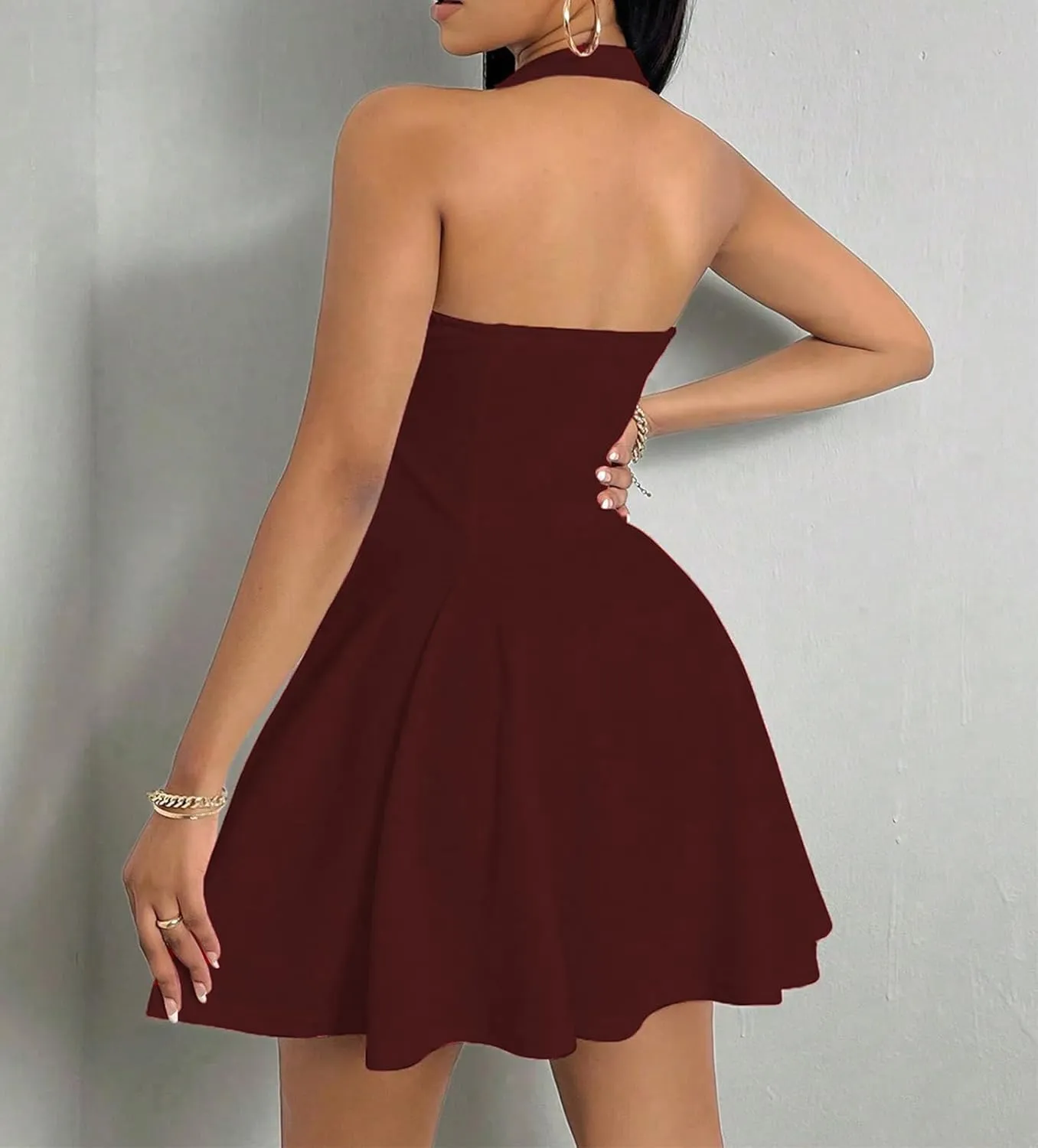 PerZeal Women's 2025 Summer Dress Sleeveless Halter Neck Sundress Backless Flared Short Mini Beach Dress