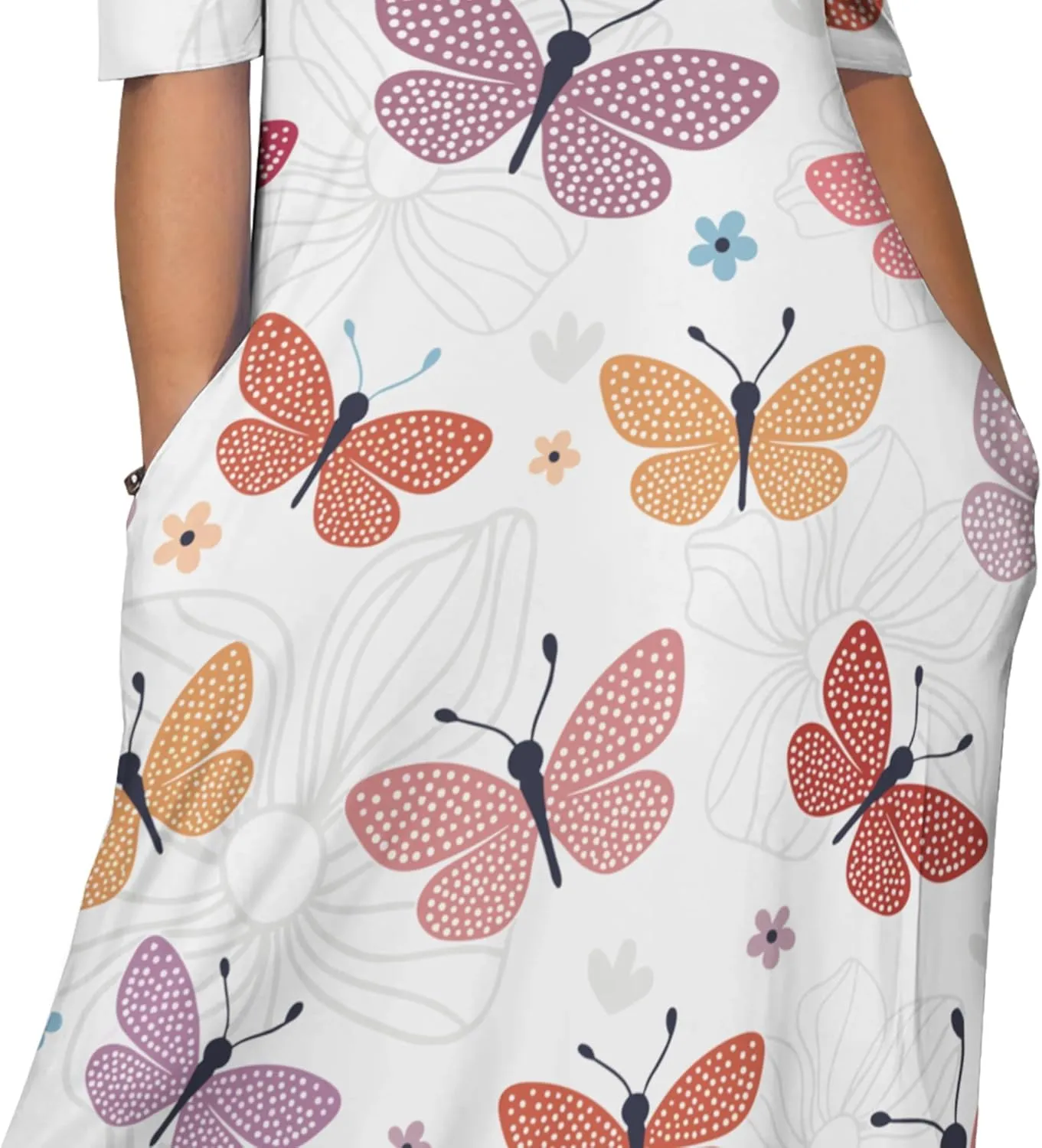 Plue Size for Women Summer Floral Print V Neck Butterfly Printing Maxi Dresses 3/4 Sleeve Long Sundress with Pockets