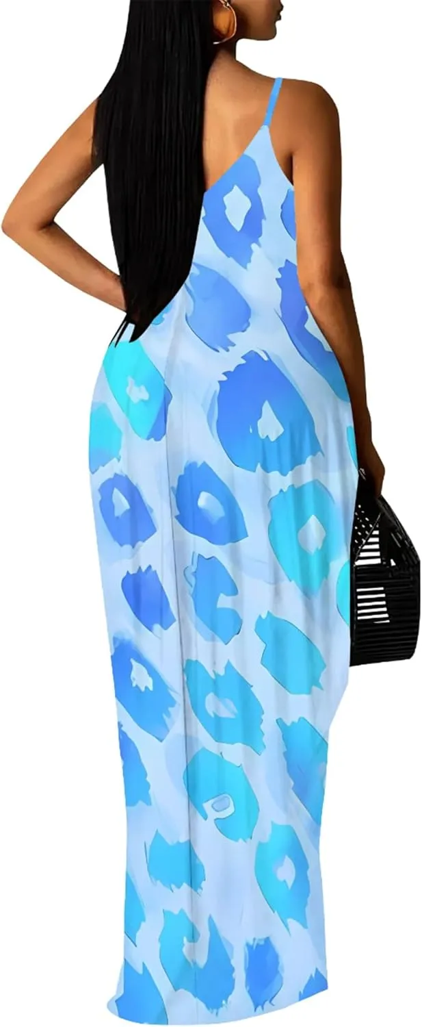Plus Size Dress for Women 2024 Casual Sleeveless Sundress Loose Spaghetti Strap Long Summer Beach Maxi Dress with Pockets
