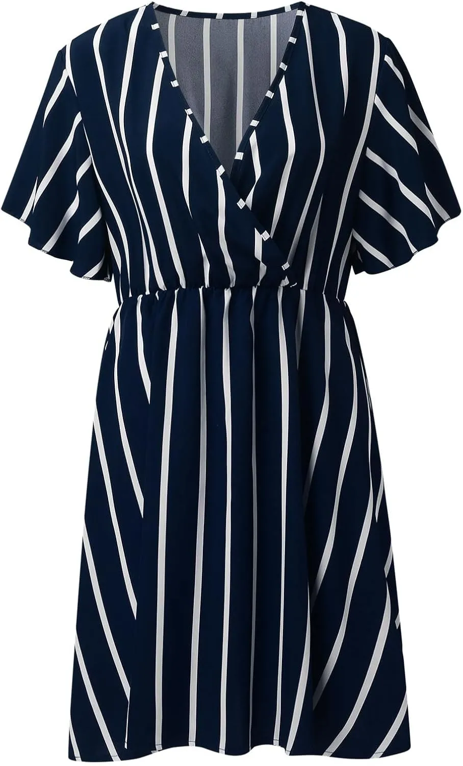 Plus Size Dresses for Curvy Women Short Sleeve V Neck Tunic Mini Dress Summer Casual Striped The Waist Sundress 2025