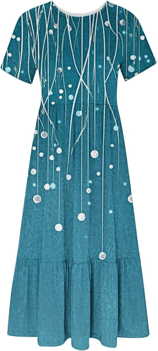 Plus Size Dresses for Curvy Women Summer Casual Short Sleeve Boho Dress Crewneck Ruffle Maxi Sundress Beach Vacation