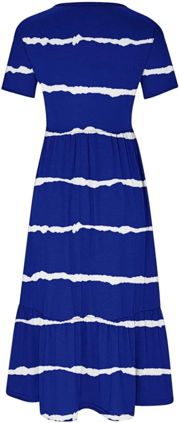 Plus Size Dresses for Curvy Women Summer Casual Short Sleeve Boho Dress Crewneck Ruffle Maxi Sundress Beach Vacation