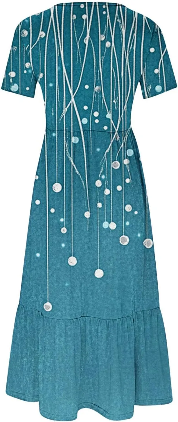 Plus Size Dresses for Curvy Women Summer Casual Short Sleeve Boho Dress Crewneck Ruffle Maxi Sundress Beach Vacation