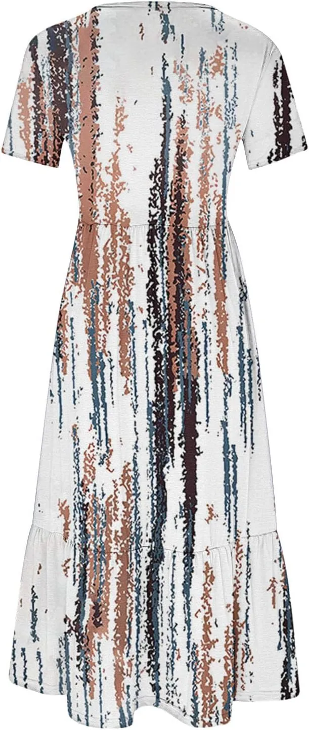 Plus Size Dresses for Curvy Women Summer Casual Short Sleeve Boho Dress Crewneck Ruffle Maxi Sundress Beach Vacation