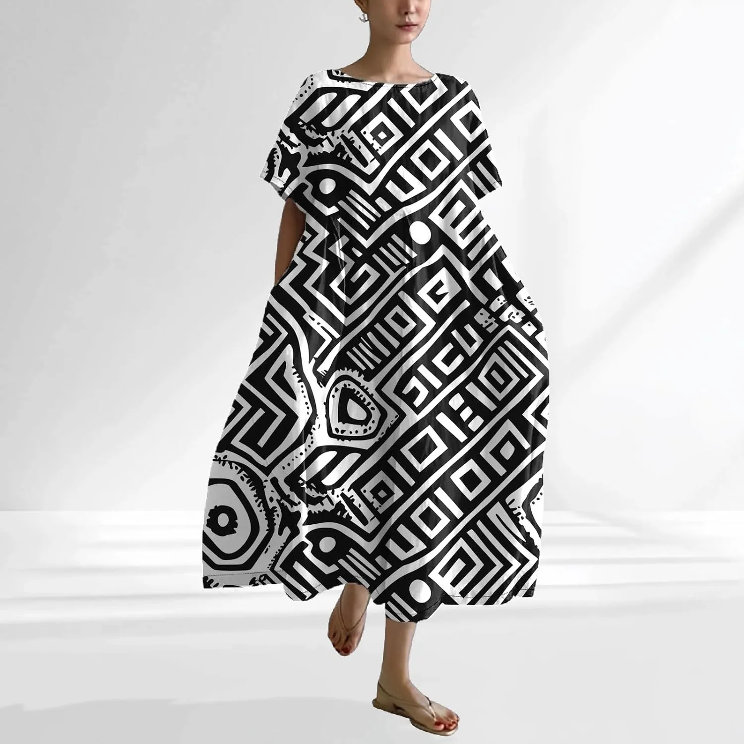 Plus Size Floral Maxi Dress for Women Summer Casual Short Sleeve Boho Dress Cotton Beach Sundresses with Pockets