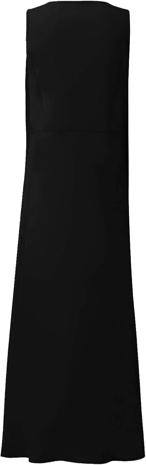 Plus Size Sun Dresses for Women Casual Summer Sleeveless Maxi Linen Dress Loose Fit U Neck Tank Dress Vacation