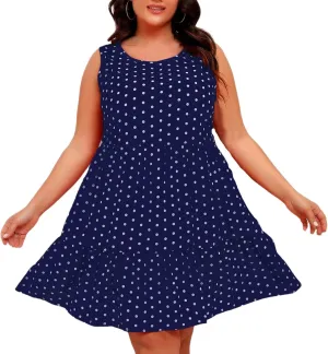 Plus Size Tank Dresses for Women Plus Size Sleeveless Ruffle Hem Flowy Midi Dress Summer Crewneck Casual Dress