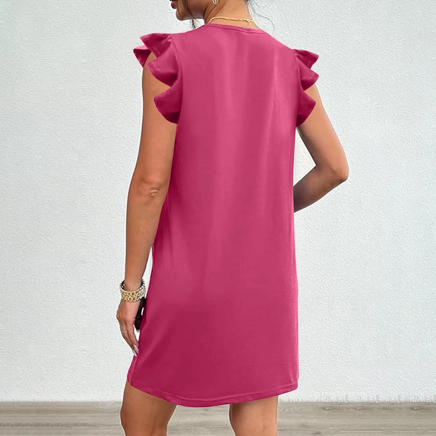 Pocket Womens Summer 2024 Dresses A Line Ruffle Cap Short Sleeve Casual Petite Mini Dress Flowy Sundress Cute Party