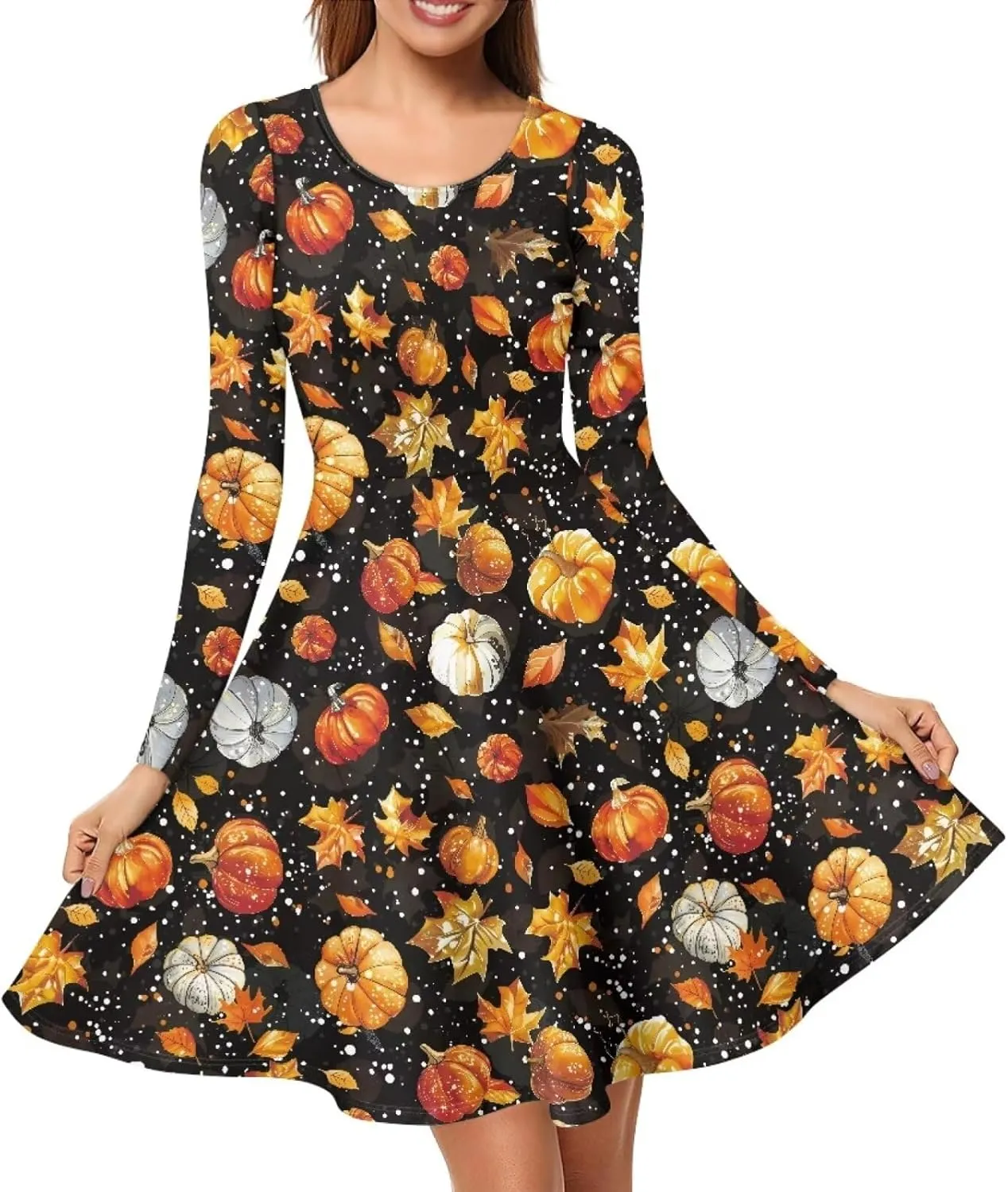 POLERO Mushroom Dresses for Women Midi Dresses with Long Sleeve Mushrooms Casual Dresses
