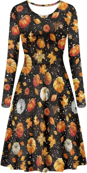 POLERO Mushroom Dresses for Women Midi Dresses with Long Sleeve Mushrooms Casual Dresses