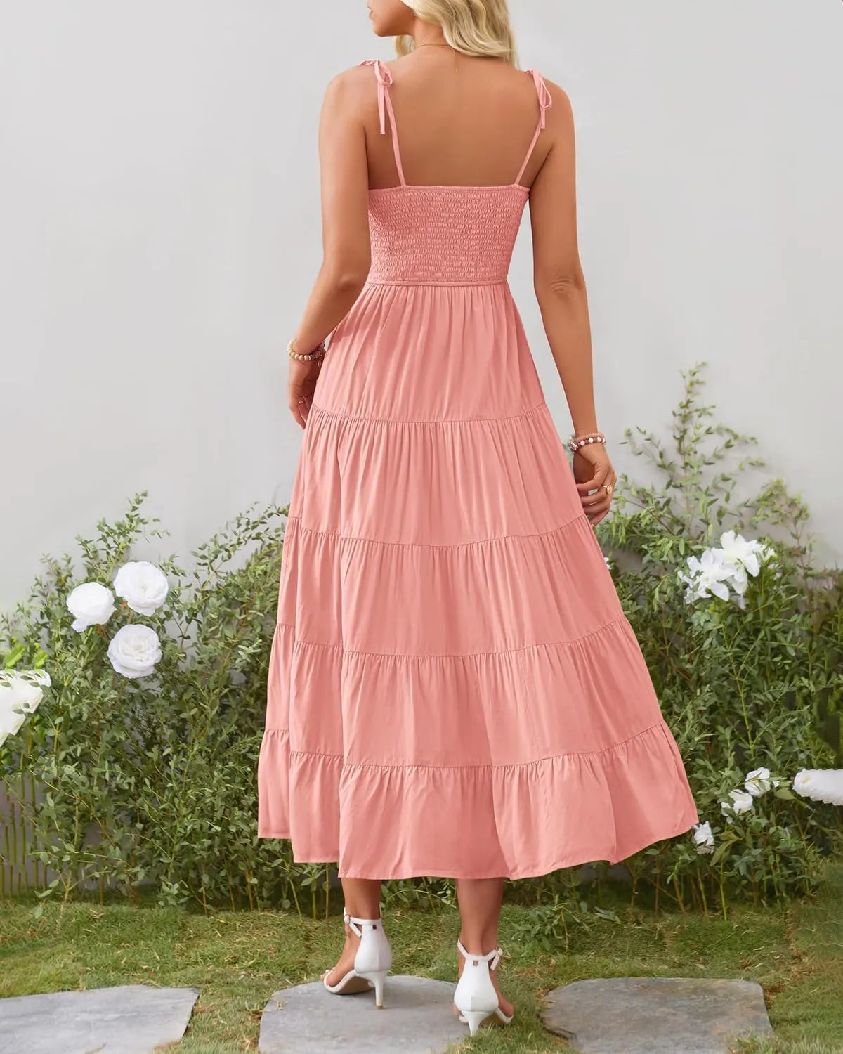 PRETTYGARDEN Women's Summer Dresses 2025 Spaghetti Strap Sleeveless Backless Smocked A-Line Boho Flowy Midi Beach Dress
