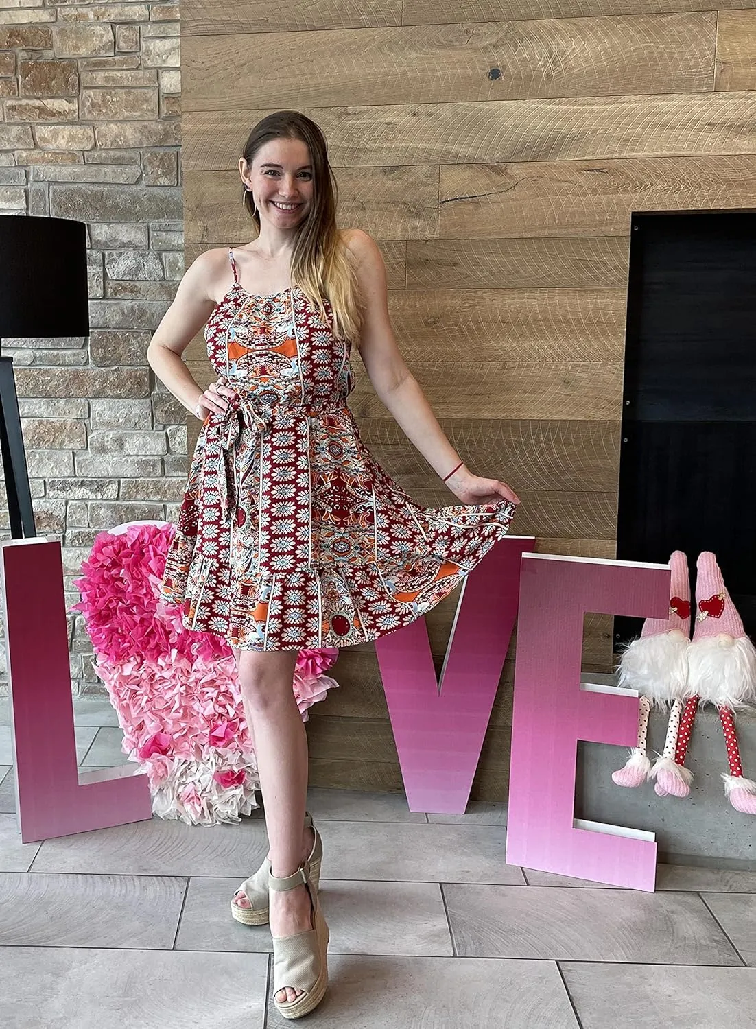 PRETTYGARDEN Women's Summer Mini Sundress Casual Spaghetti Strap Dresses Floral Sleeveless Ruffle Short Dress with Belt