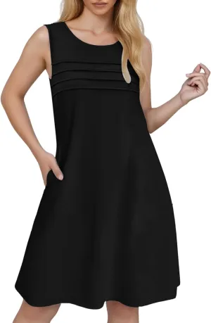 PTOLOCIF Sundresses for Women 2025 Casual Boho Dress Sleeveless Tank Mini Short Dress Casual Crew Neck Bubble Sundresses