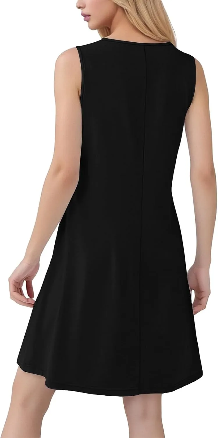PTOLOCIF Sundresses for Women 2025 Casual Boho Dress Sleeveless Tank Mini Short Dress Casual Crew Neck Bubble Sundresses