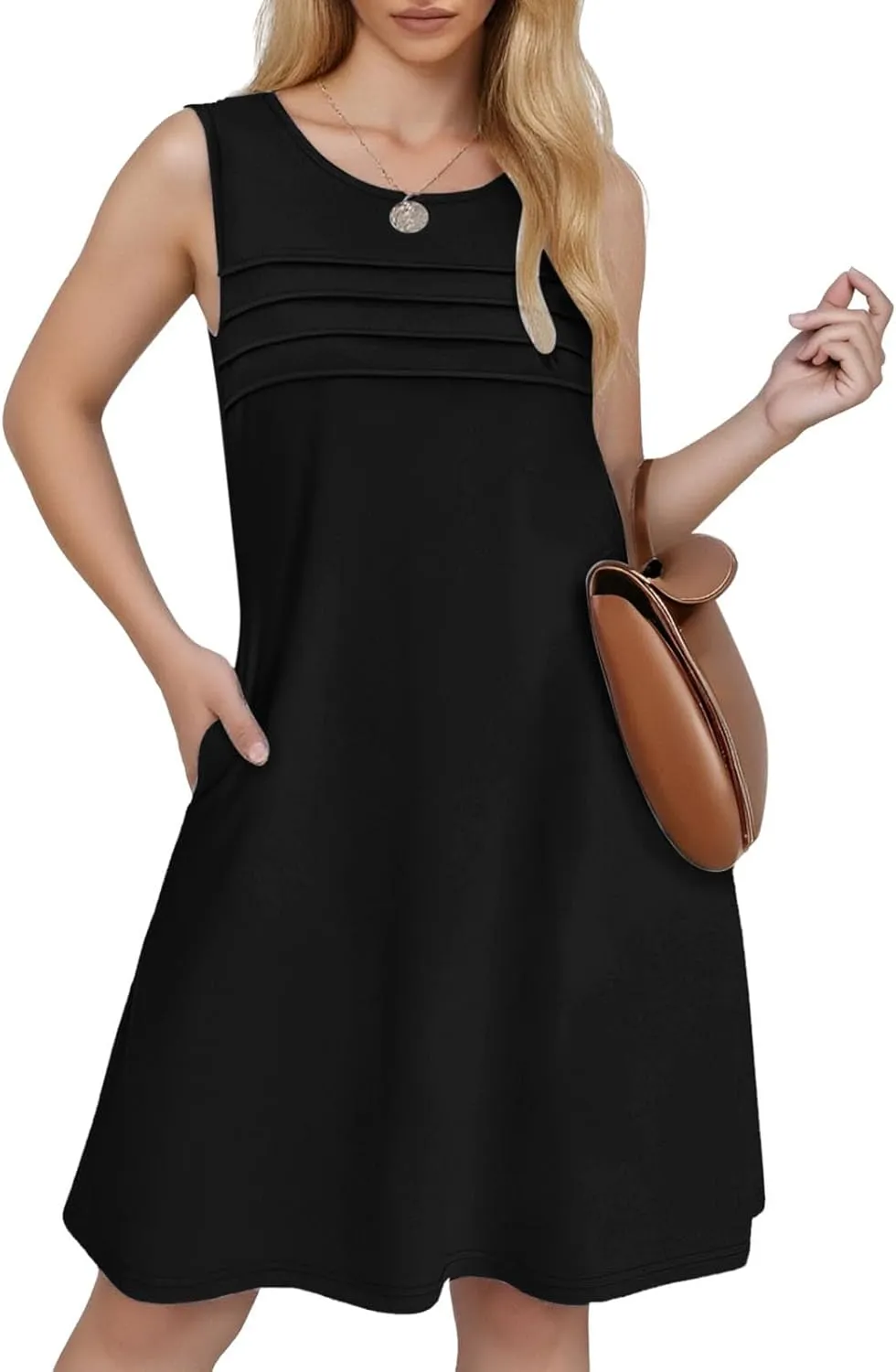 PTOLOCIF Sundresses for Women 2025 Casual Boho Dress Sleeveless Tank Mini Short Dress Casual Crew Neck Bubble Sundresses