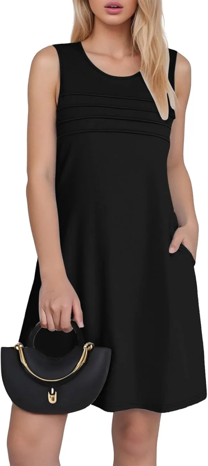 PTOLOCIF Sundresses for Women 2025 Casual Boho Dress Sleeveless Tank Mini Short Dress Casual Crew Neck Bubble Sundresses