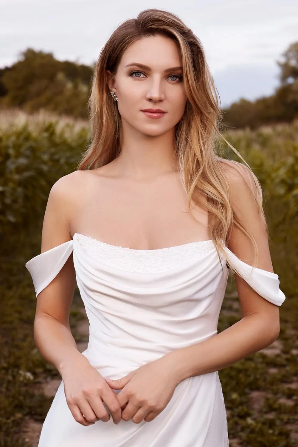 Raseal Simple Satin Bridal Dress Long for Women Off The Shoulder A Line Wedding Dress for Bridal RSWD001