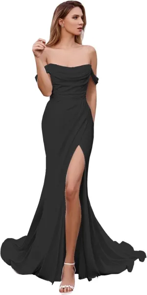Raseal Simple Satin Bridal Dress Long for Women Off The Shoulder A Line Wedding Dress for Bridal RSWD001