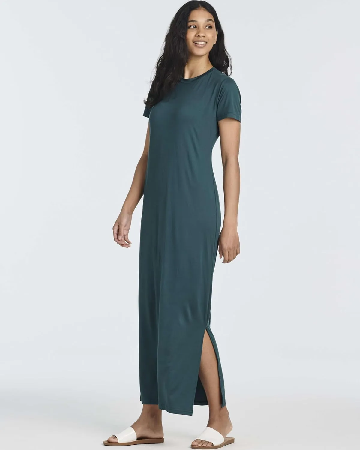 Real Essentials 3 Pack Womens Casual Short Sleeve Maxi T-Shirt Summer Dress with Slit & Pockets (Available in Plus Size)