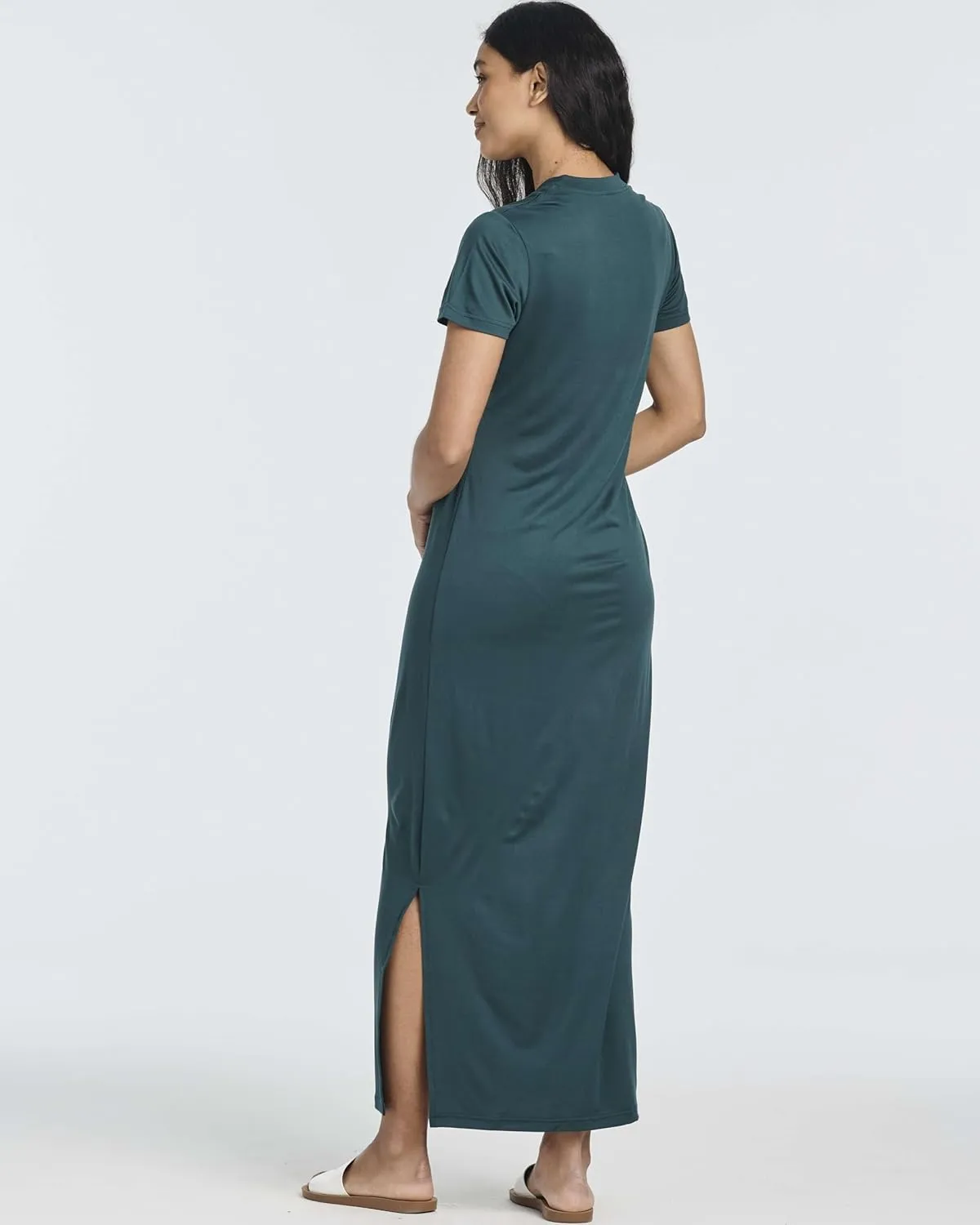 Real Essentials 3 Pack Womens Casual Short Sleeve Maxi T-Shirt Summer Dress with Slit & Pockets (Available in Plus Size)