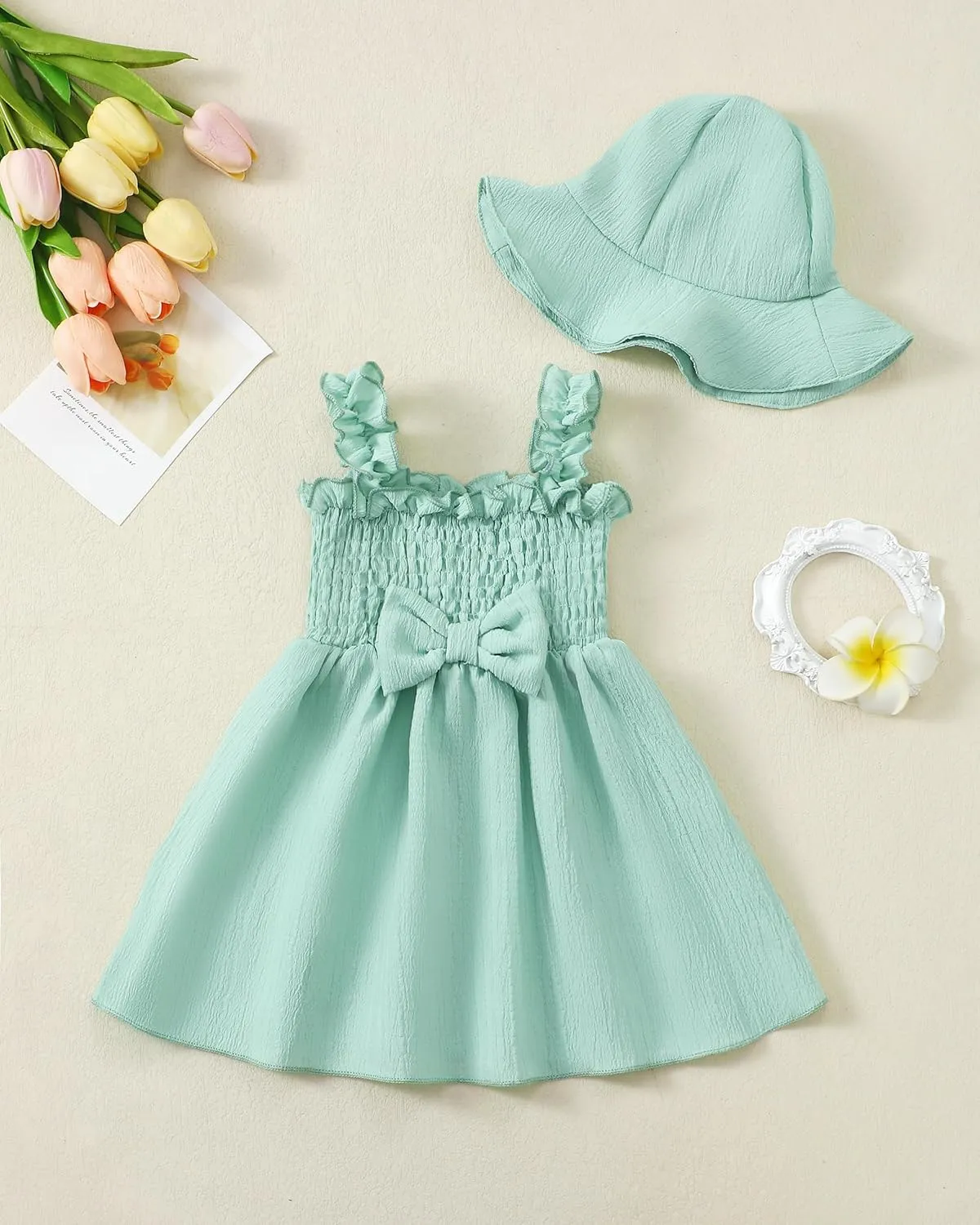 Renotemy Baby Girl Dress Summer Outfits Toddler Girls Clothes Boho Casual Sundress Infant Flower Dresses with Cute Hat