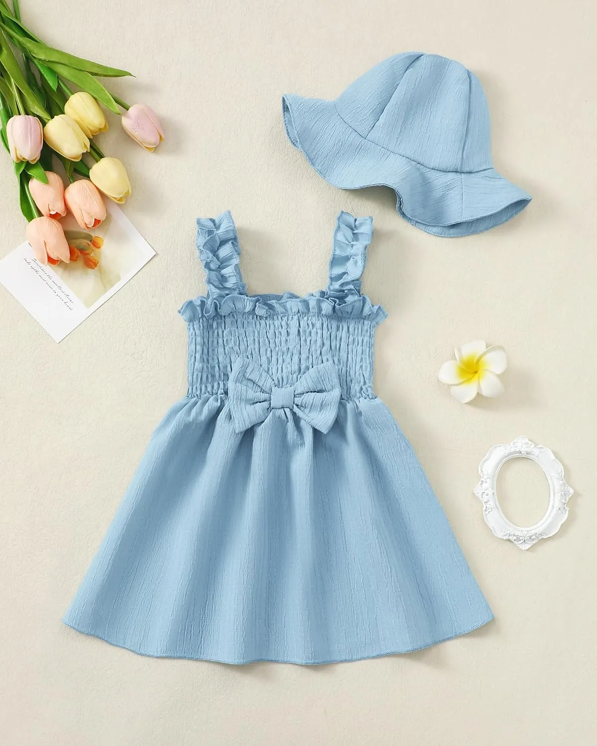 Renotemy Baby Girl Dress Summer Outfits Toddler Girls Clothes Boho Casual Sundress Infant Flower Dresses with Cute Hat