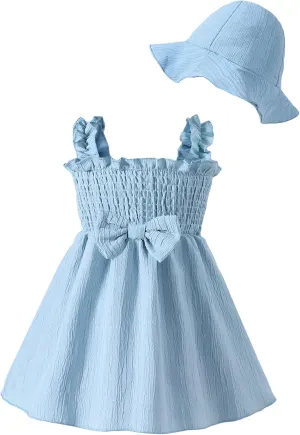 Renotemy Baby Girl Dress Summer Outfits Toddler Girls Clothes Boho Casual Sundress Infant Flower Dresses with Cute Hat