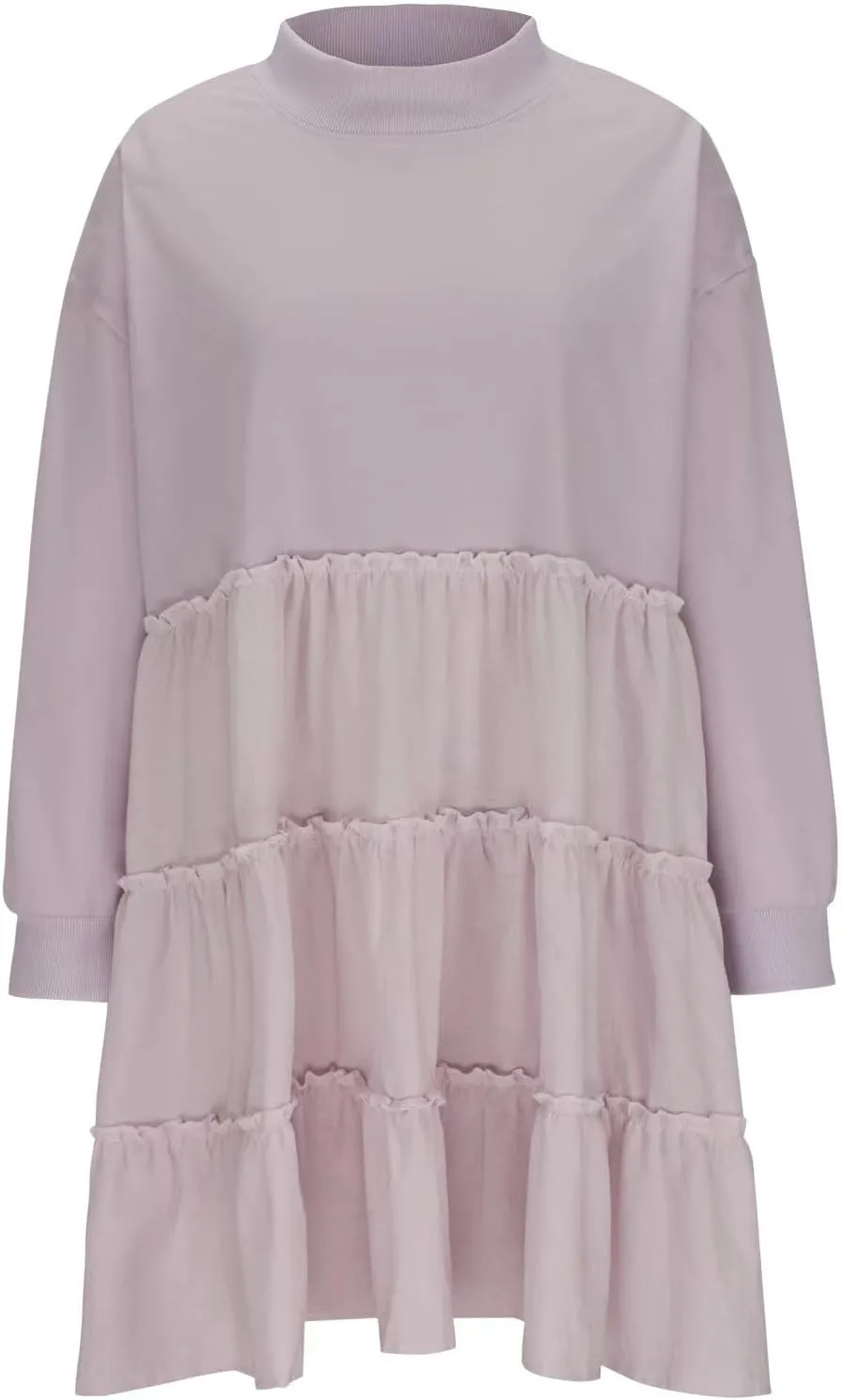 Ruffle Dress for Women 2024 Fall Long Sleeve Pullover Crewneck Sweatshirt Dress Casual Mini Dresses