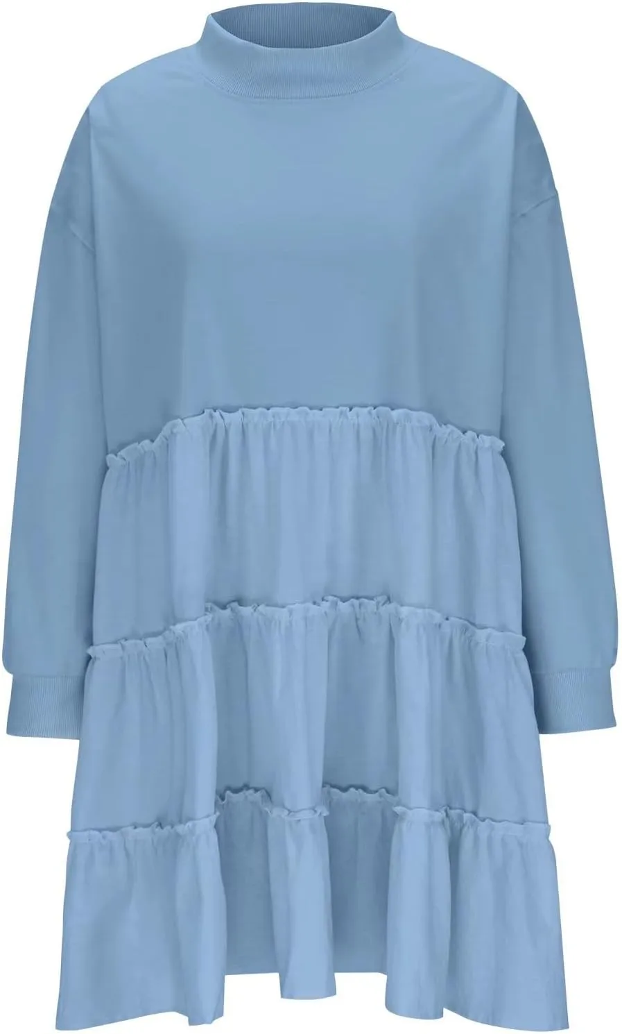 Ruffle Dress for Women 2024 Fall Long Sleeve Pullover Crewneck Sweatshirt Dress Casual Mini Dresses