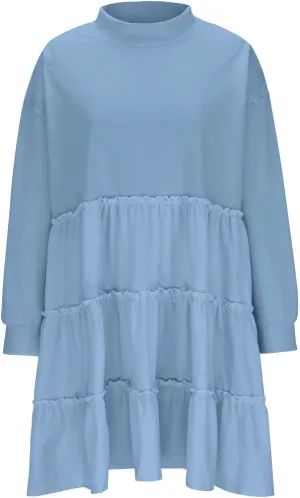 Ruffle Dress for Women 2024 Fall Long Sleeve Pullover Crewneck Sweatshirt Dress Casual Mini Dresses