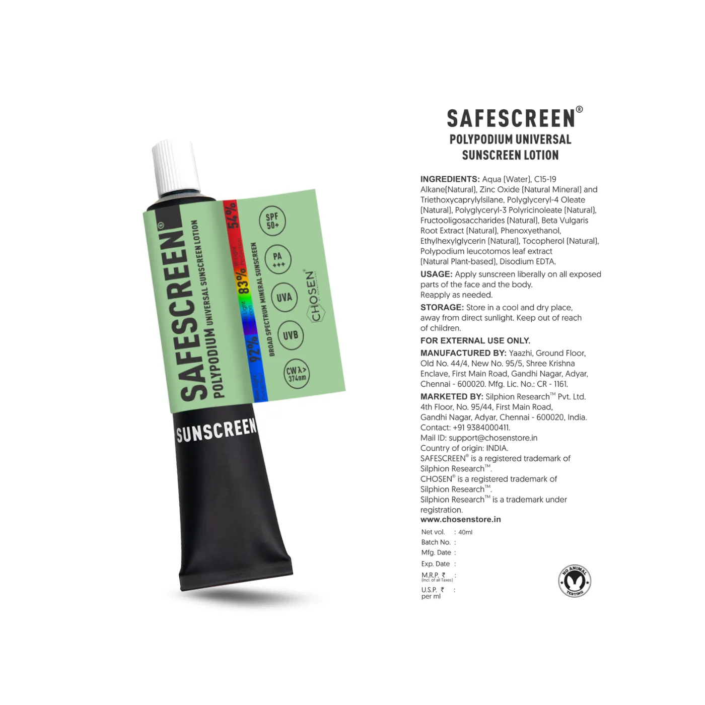 SAFESCREEN® Polypodium Universal Sunscreen Lotion SPF 50 