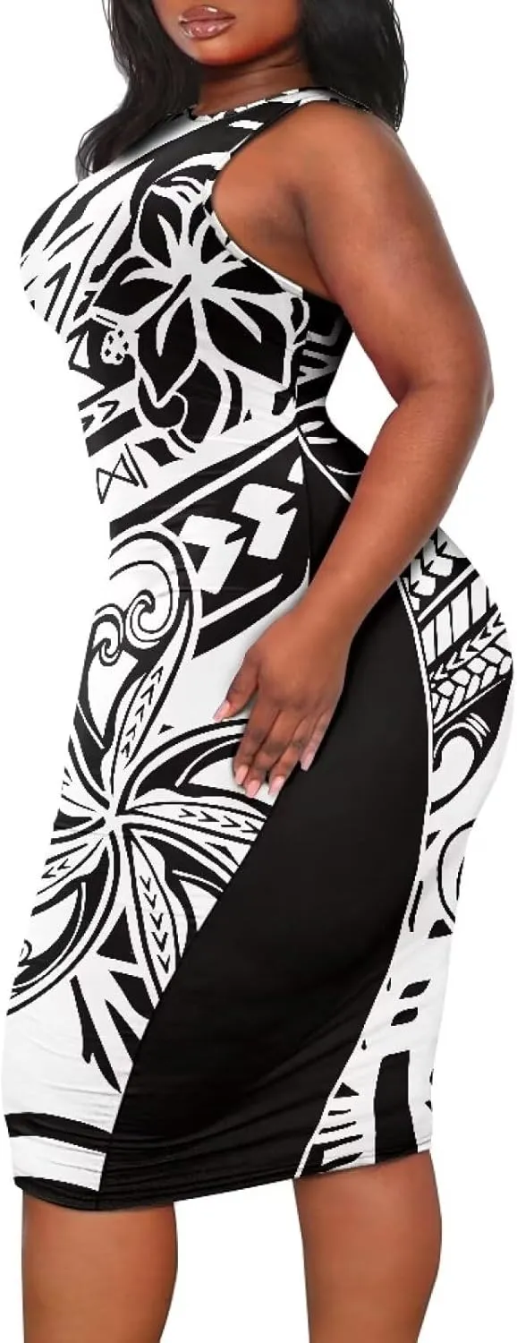 Samoan Tonga Puletasi Women's Sexy Bodycon Tank Dress Sleeveless Polynesian Party Club Beach Sundresses