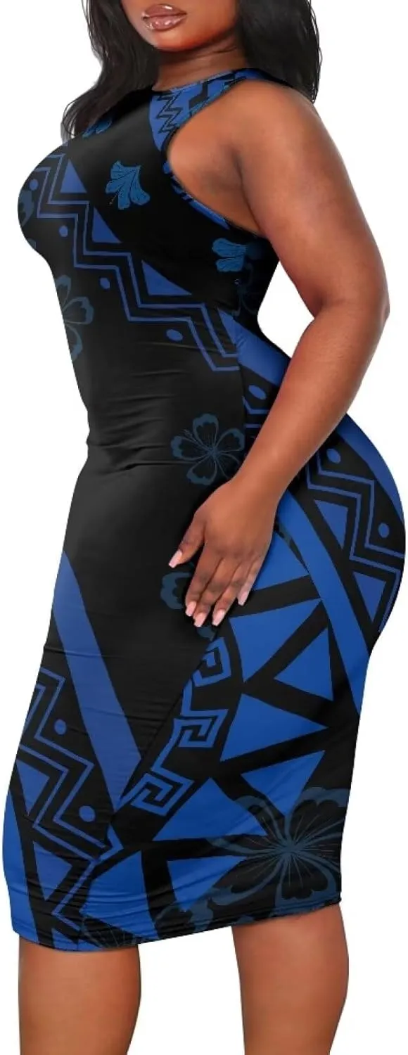Samoan Tonga Puletasi Women's Sexy Bodycon Tank Dress Sleeveless Polynesian Party Club Beach Sundresses