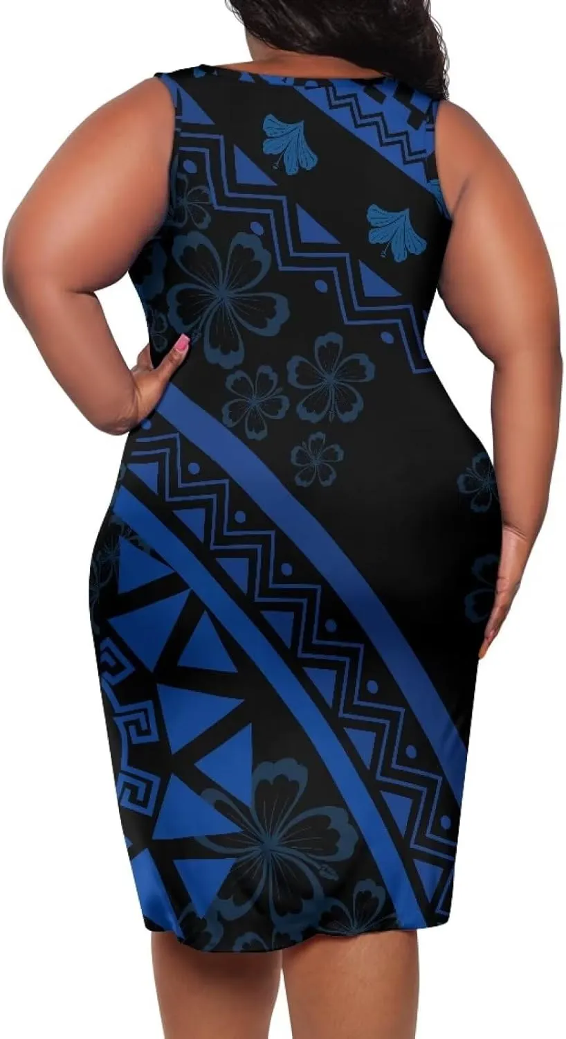 Samoan Tonga Puletasi Women's Sexy Bodycon Tank Dress Sleeveless Polynesian Party Club Beach Sundresses