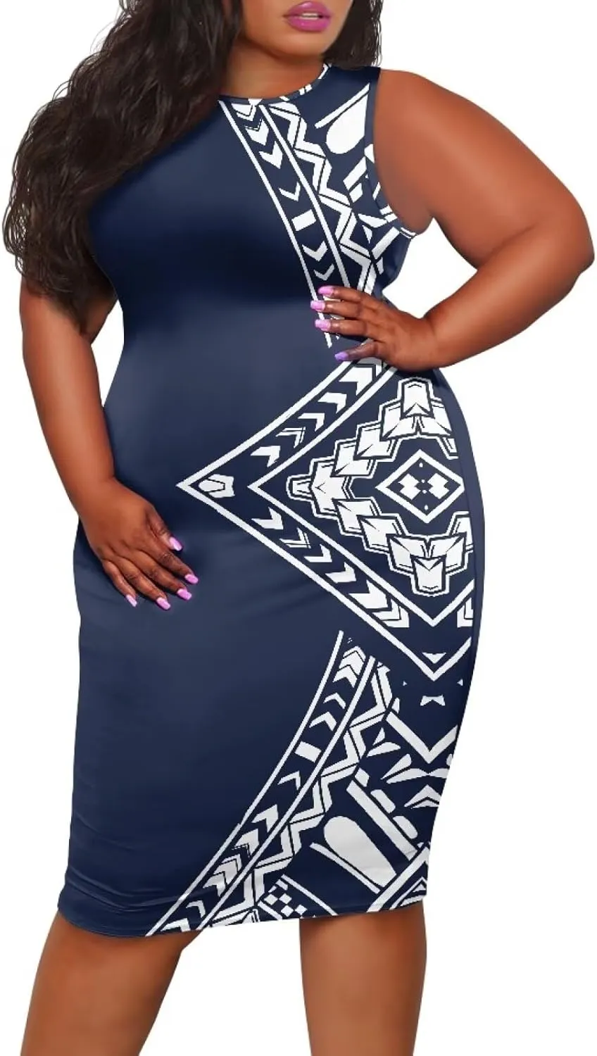 Samoan Tonga Puletasi Women's Sexy Bodycon Tank Dress Sleeveless Polynesian Party Club Beach Sundresses