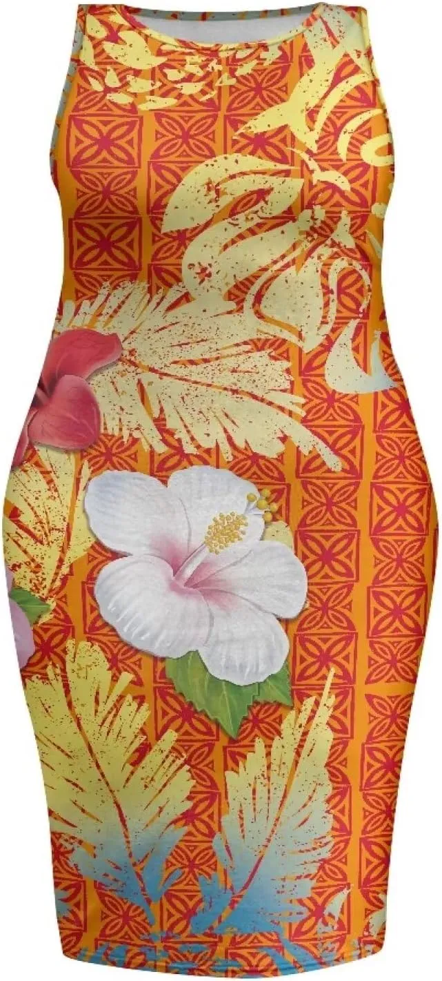Samoan Tonga Puletasi Women's Sexy Bodycon Tank Dress Sleeveless Polynesian Party Club Beach Sundresses