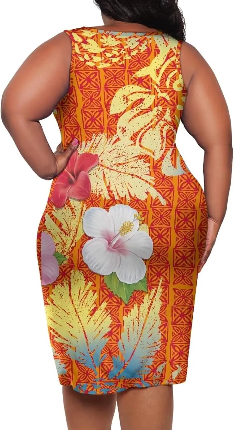 Samoan Tonga Puletasi Women's Sexy Bodycon Tank Dress Sleeveless Polynesian Party Club Beach Sundresses