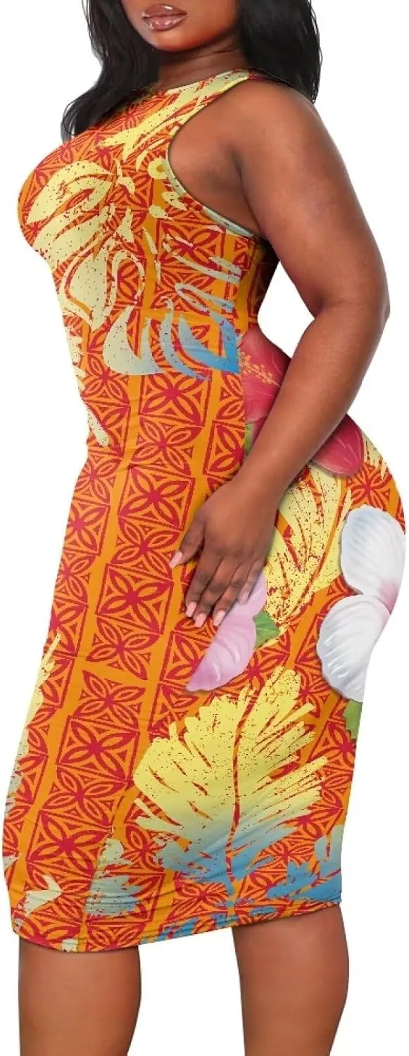 Samoan Tonga Puletasi Women's Sexy Bodycon Tank Dress Sleeveless Polynesian Party Club Beach Sundresses
