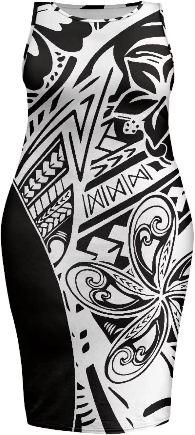 Samoan Tonga Puletasi Women's Sexy Bodycon Tank Dress Sleeveless Polynesian Party Club Beach Sundresses